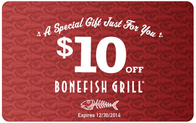 Bonefish Grill Coupon for $10.00 Off 